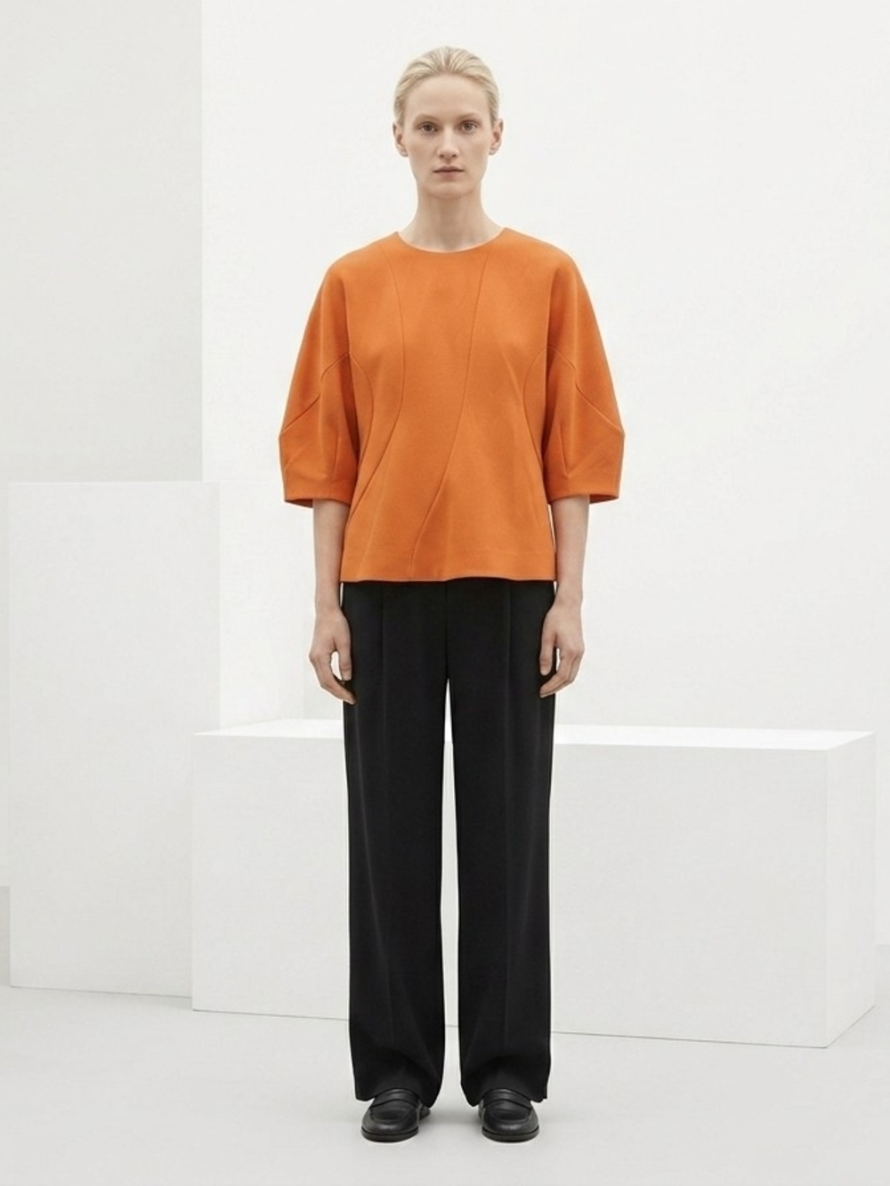 ​COS Textured Crepe Structured Blouse Burnt Orange 12